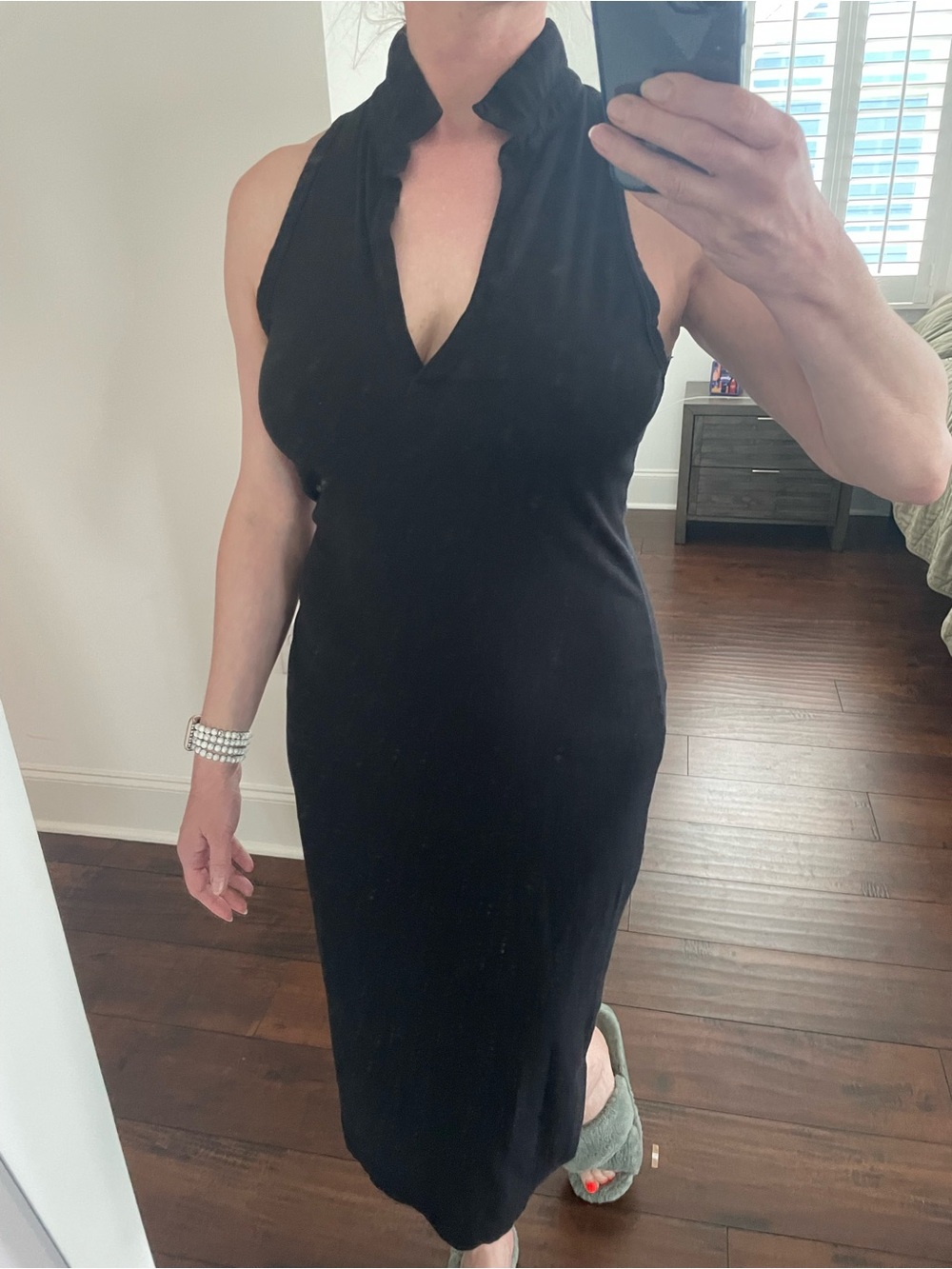 James Perse Black Sleeveless V-Neck Midi Dress Size 3 (M/L)